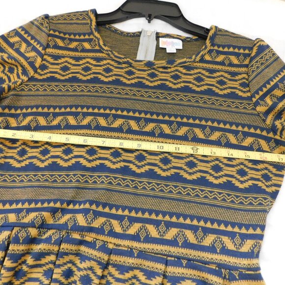 LuLaRoe Large Amelia Chevron Navy/Gold Pleated Dress w/Pockets Zip up back - Picture 6 of 10